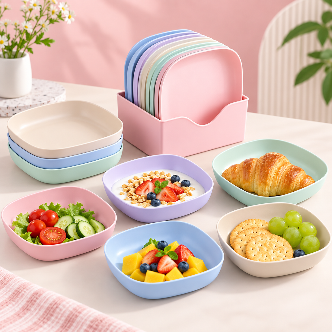 10 Pcs Colorful Snacks Breakfast Plate Set